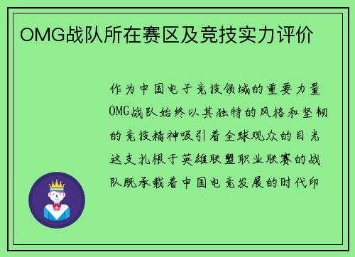 OMG战队所在赛区及竞技实力评价