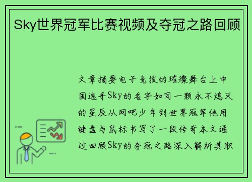 Sky世界冠军比赛视频及夺冠之路回顾